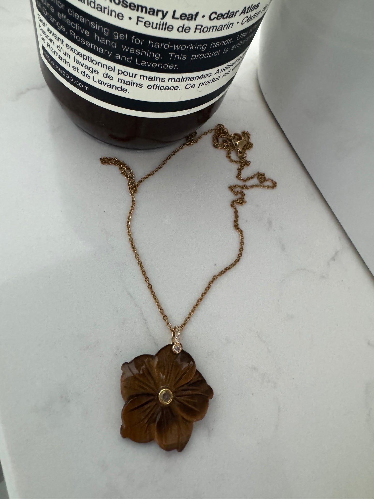 Flower tigers eye pendant necklace B5