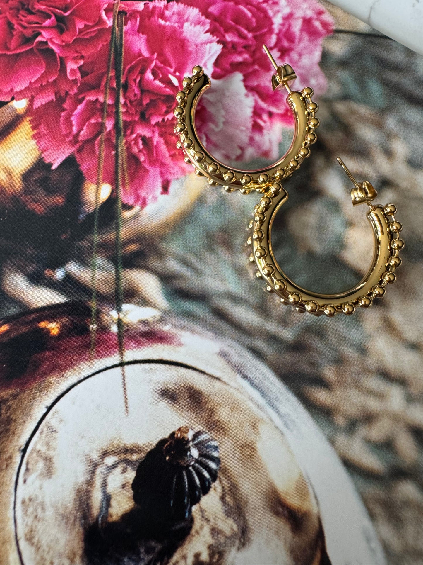 Gold beads statement hoops A62