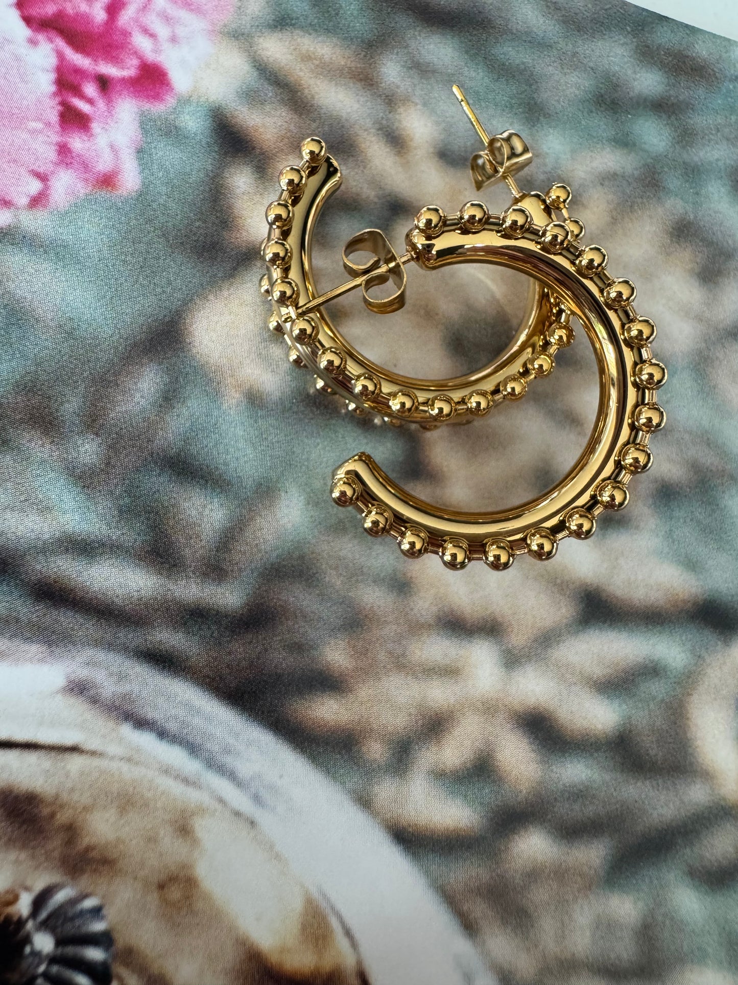 Gold beads statement hoops A62