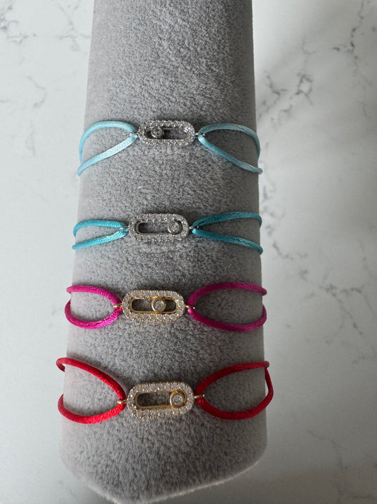 A63 Coloured string bracelets floating diamond A63