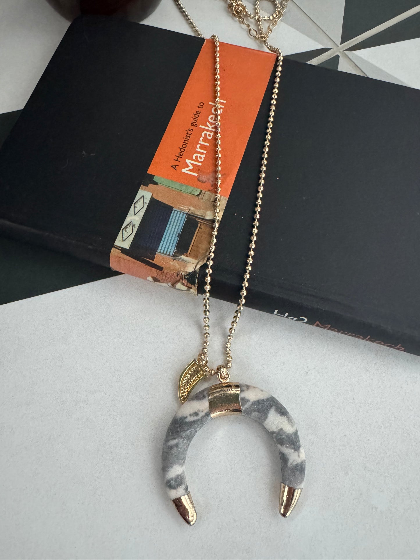 Grey crescent moon necklace B34