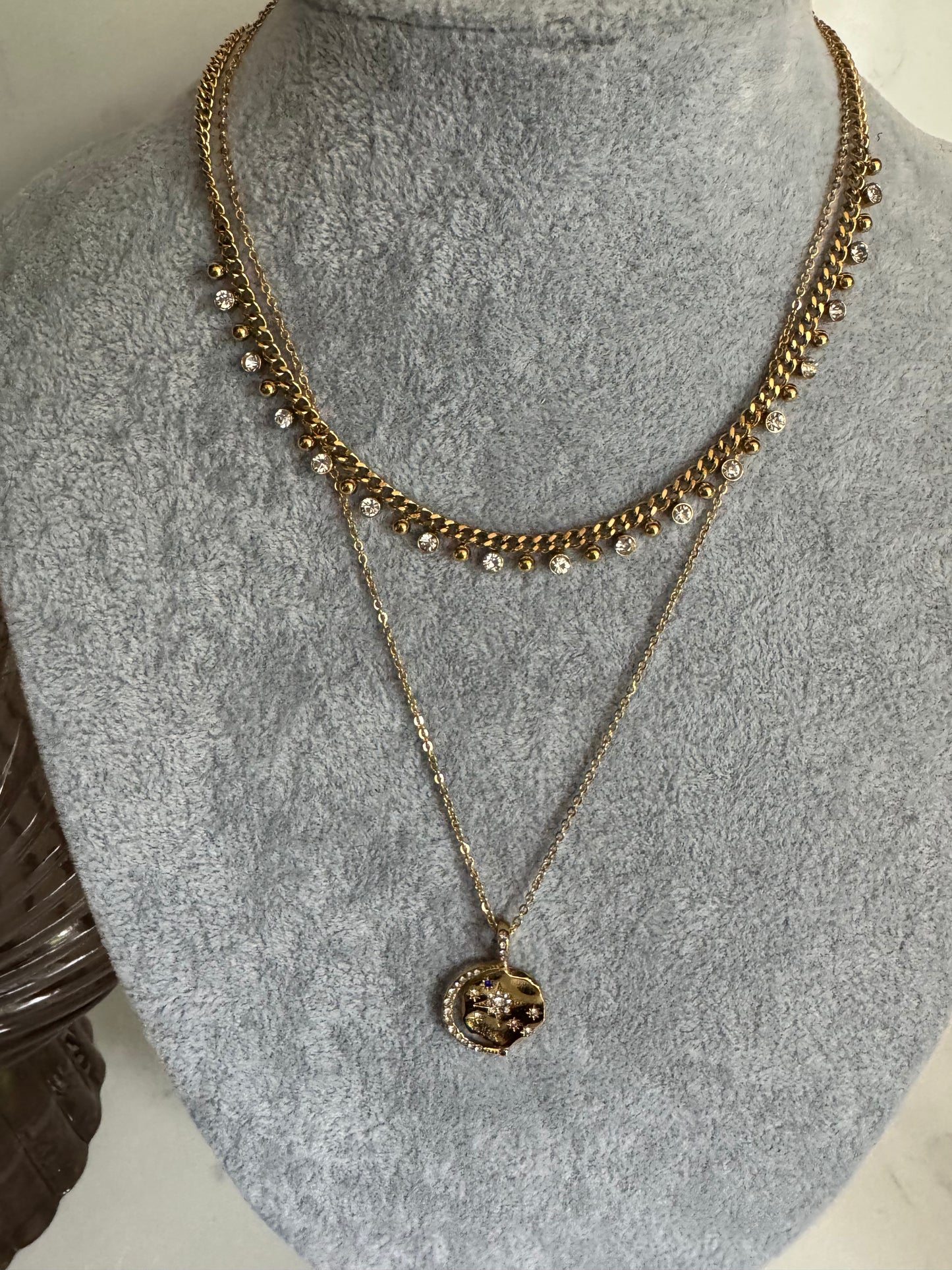 Diamanté drop choker necklace B36