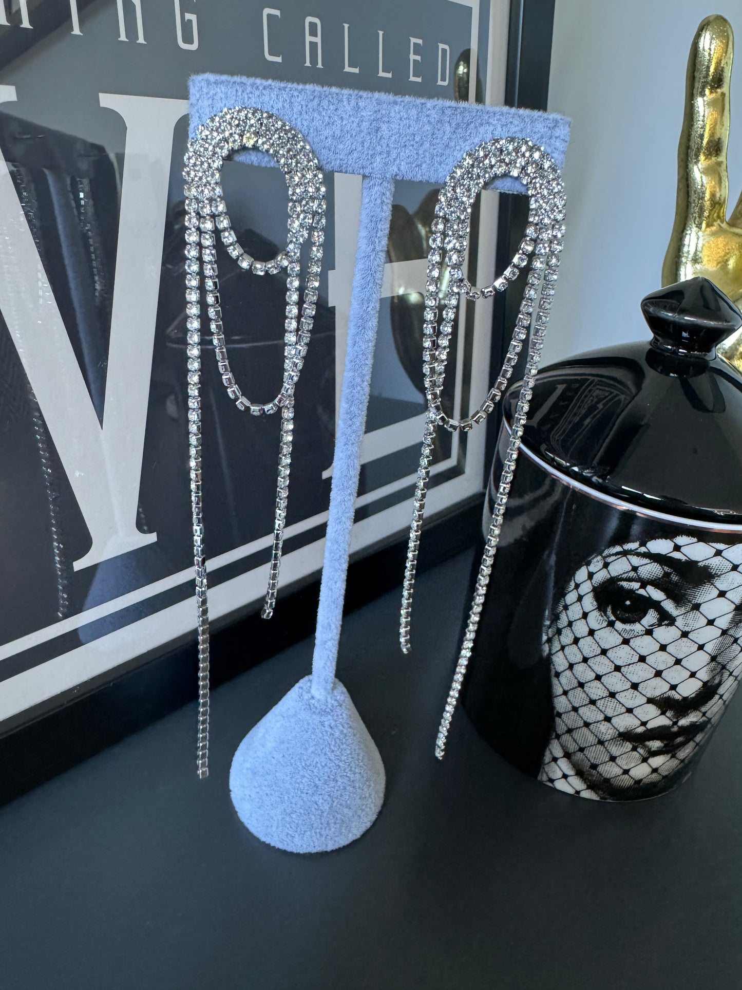Diamanté loop long drop earring 85